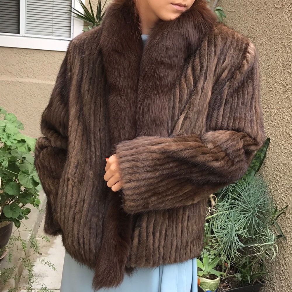Vintage mink fur coat with fox collar